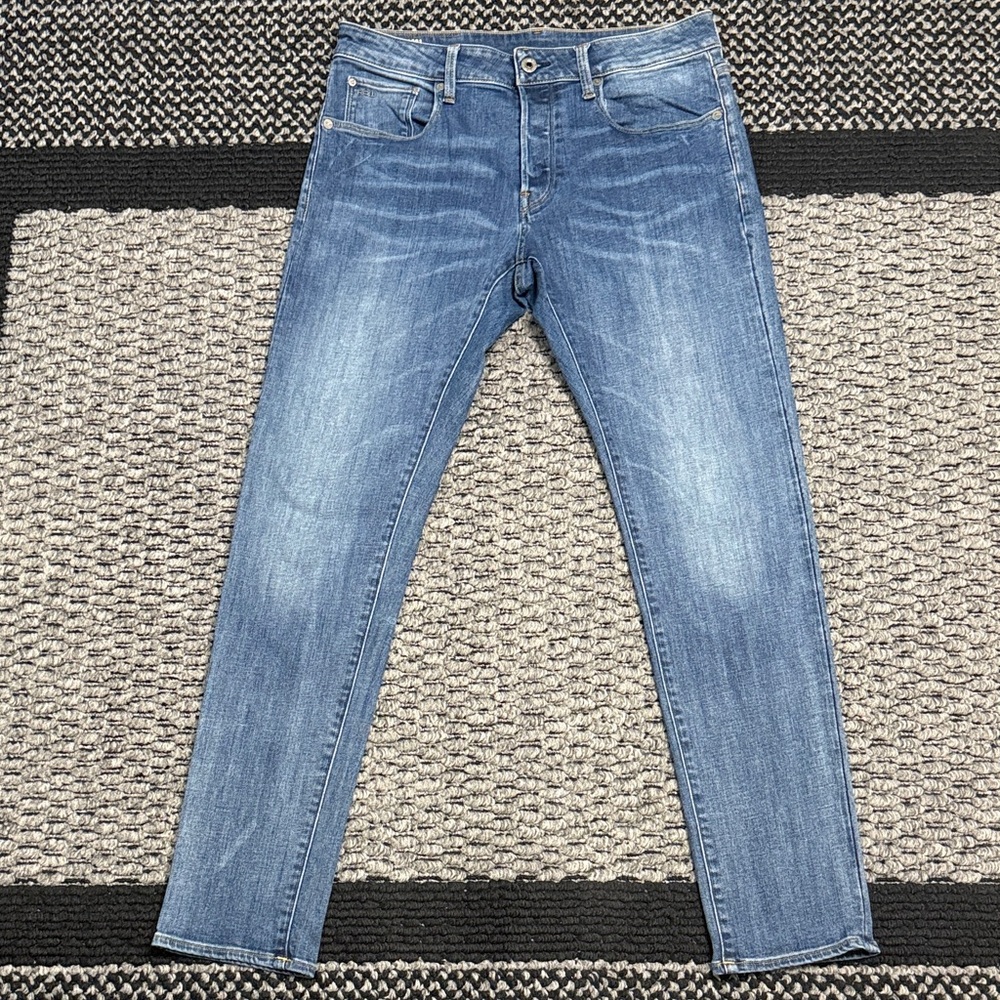 G-Star RAW Slim Jeans 3301 Mens 32 Stretch Mid Rise Button Fly Grunge Streetwear
